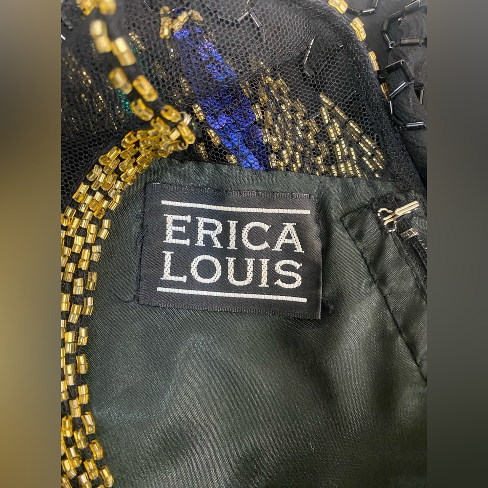 Vintage Erica Louis Beaded Silk Dress – Black Sequin Long Sleeve Elegant Gown - Picture 9 of 13